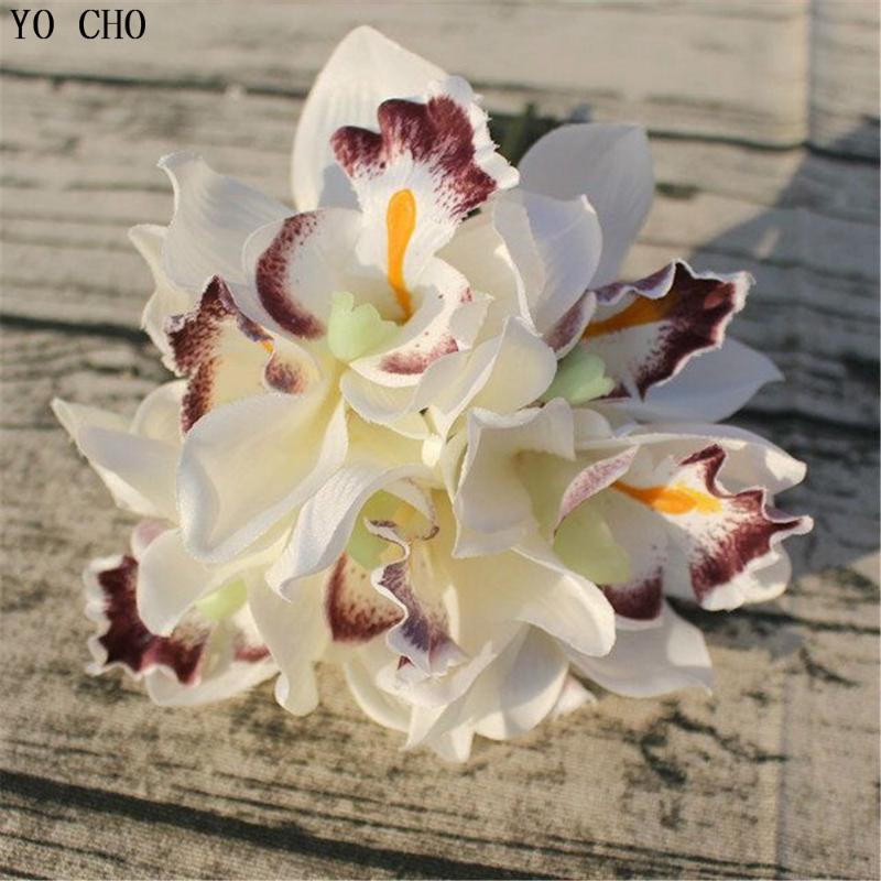 

7 head wedding decoration mariage Orchid artificial flower decorative silk voilet bridal bouquet home decoration accessories, White