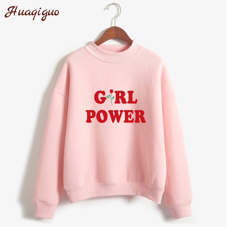 

Winter Autumn Women Hoodies Harajuku Kawaii Letter Rose Printing Girls Sweatshirt Long Sleeve Casual Fleece Turtleneck Pullover, Pink