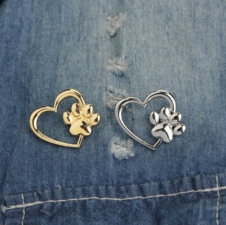

Silver Gold Color Love Heart Paw Lapel Pin Pet Paw Print Pet Loss and Pet Memorial Pins Jewelry Dog Cat Lover Gifts
