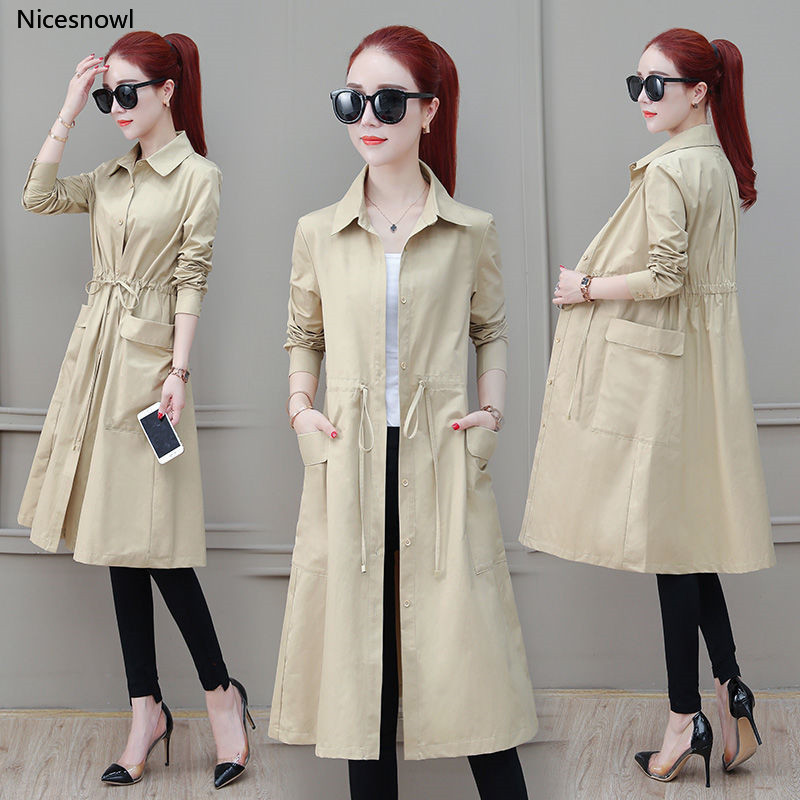 

2020 Autumn Fashion Women Trench Coat Thin Single-breasted Overcoat Casual Windbreakers Female Long Coats Outerwear Plus Size, Blue