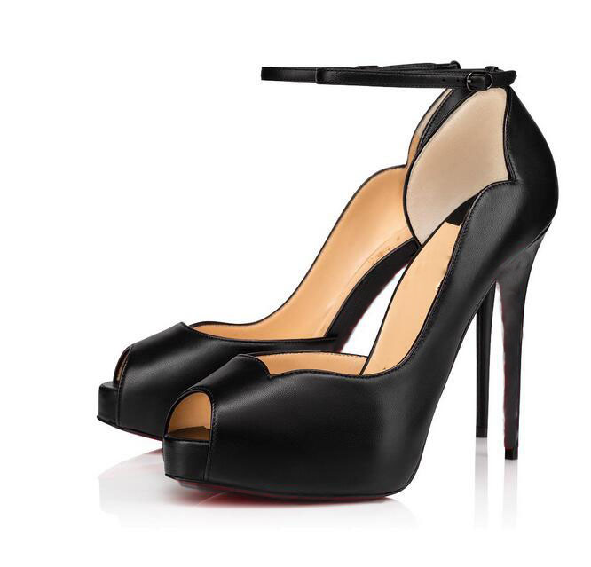 

Summer Woman Red Bottom Peep Toe pump Leather dresses stiletto pump black colours leather shaped sumptuous Ladies Party Dress Sling heel