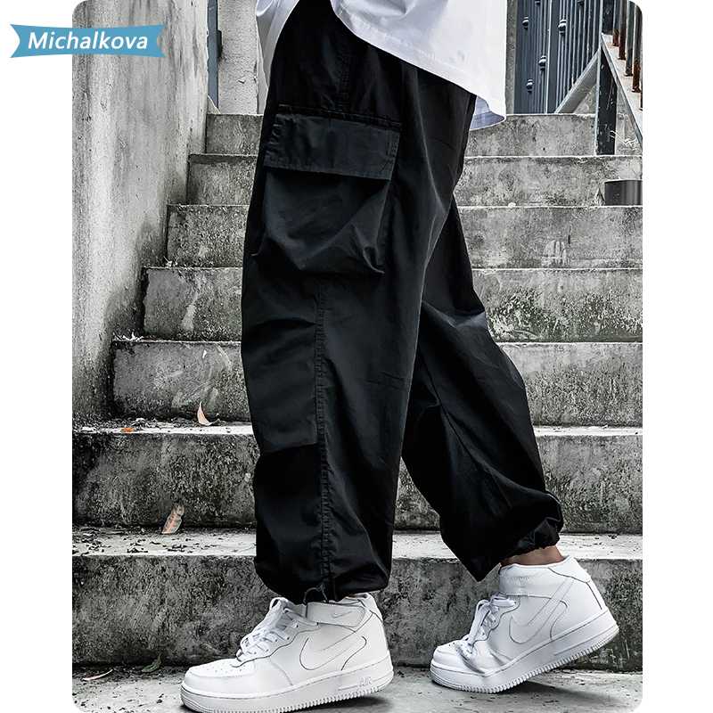 

women/Men's Jogger Streetwear Tactics Cargo Pants Fashion Hip Hop Solid Color Trousers Mens Sweat Pants michalkova, Black