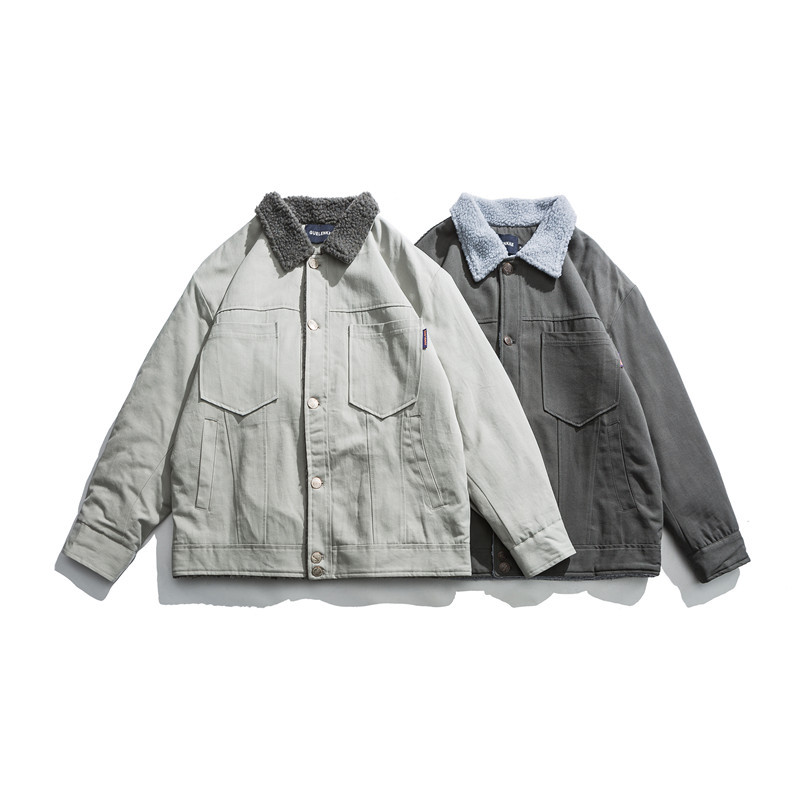 

Winter new Japanese retro lapel plus velvet jacket jacket men's loose casual wild cotton men, Gray