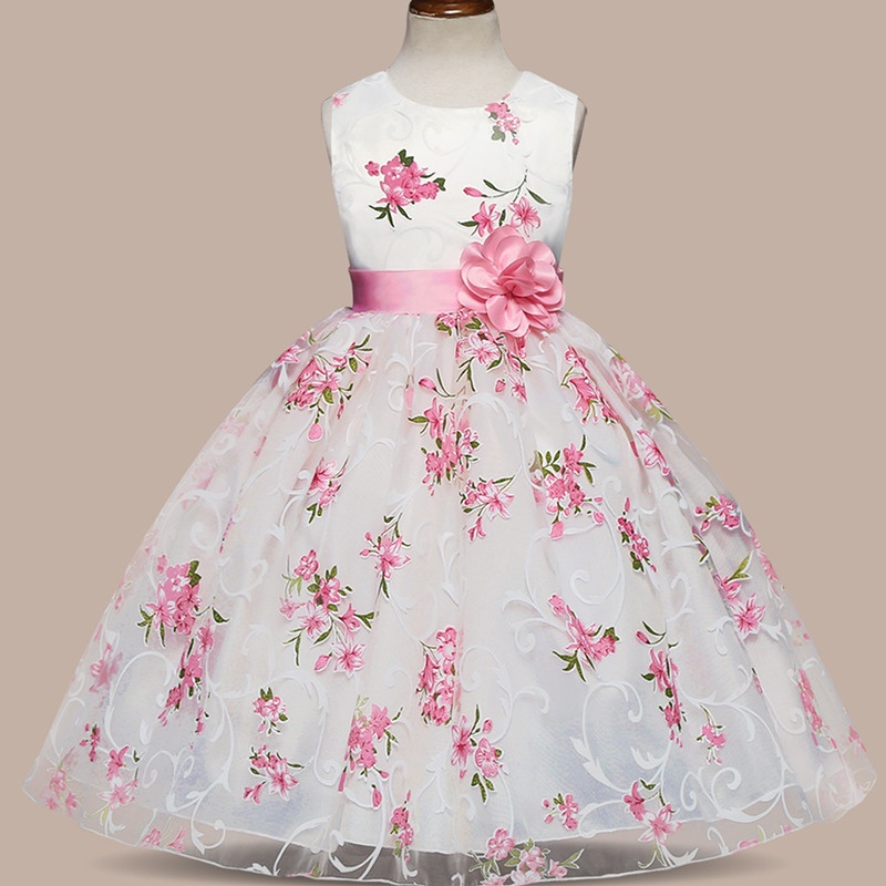 

Flower Girls Dress Princess Costume Kids School Clothing For Little Girl Dress 2020 Summer Children Floral Birthday Outfits 7 8Y, As photo
