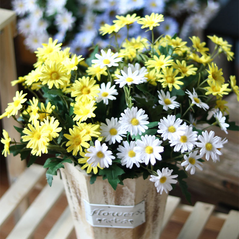 

yumai 9 Fork 35 cm Daisy Flower Bouquet Silk Gerbera Artificial Flowers Mini Chrysanthemum Home Table Decoration Arrangement, White