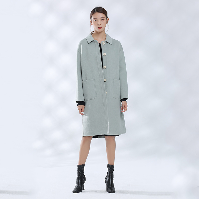 

The new double-sided cashmere coat temperament in the long section of Korean version of loose and thin coat woolen, As pic