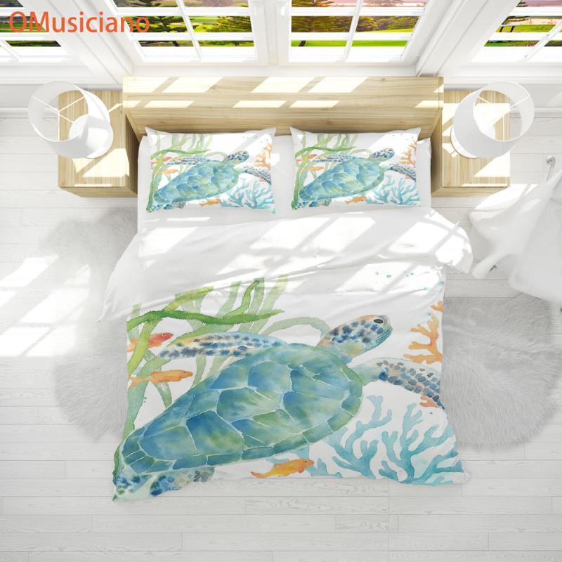 

OMusiciano ocean watercolours sweet printed Duvet Cover Set simple comfort cover pillowcase 3pc single double kid girls beddin, As pic