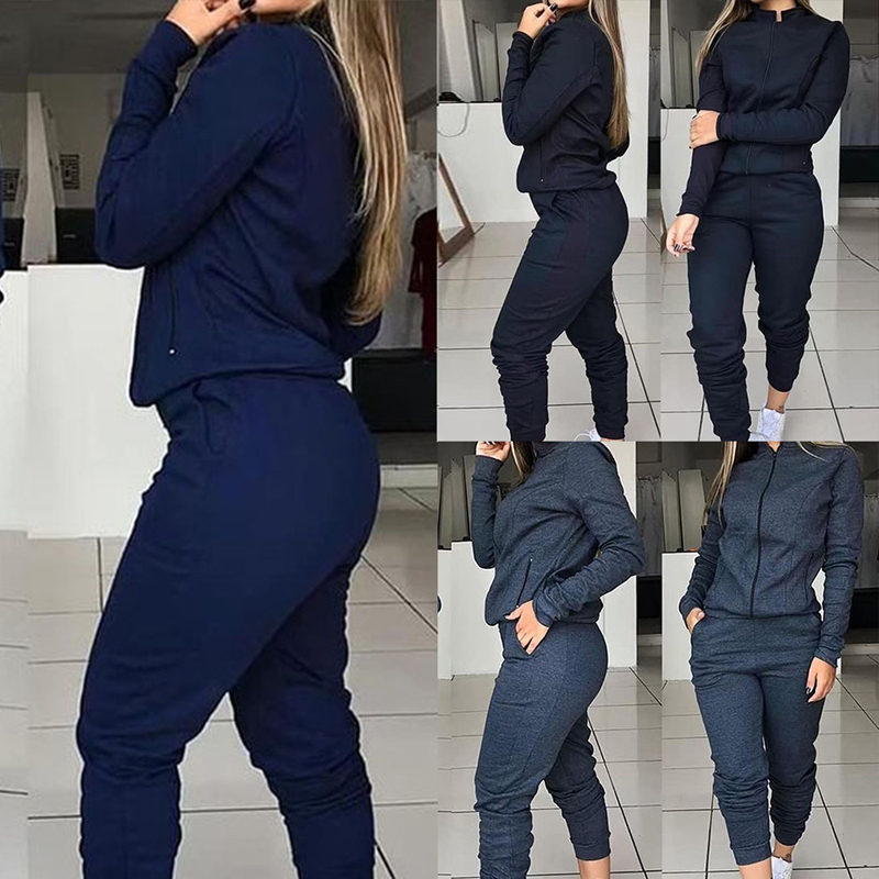 

Women Fashion Solid Tracksuit Sports Long Sleeve Sweatshirts Fleece Joggers 2-piece Running Set Workout Gym Autumn, Dark gray