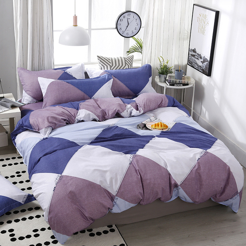

FUNBAKY 4pcs/Set 200X230cm Simple Style Geometric Pattern Comforter Bedding Sets Cotton Duvet Cover Set Bed Linen Home Textile, 201
