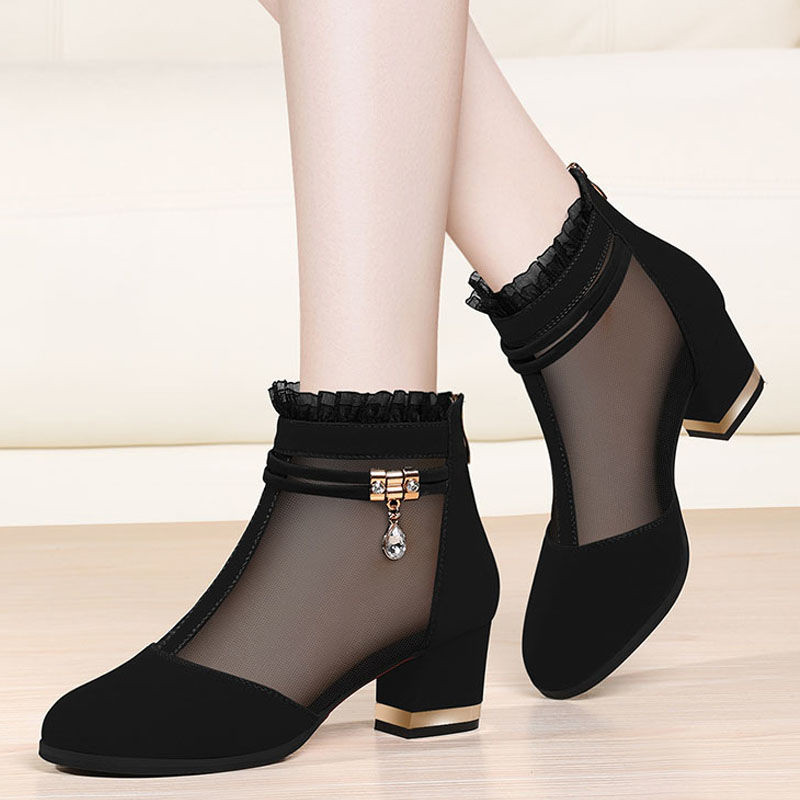 

Summer mesh Peep Toe sandals sexy heels single shoes women shoes in Europe America 2020 spring summer Pumps gauze mujer, Black