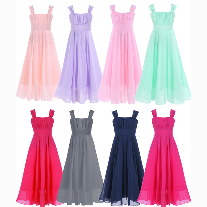 

Newest Sleeveless Flower Girls Dress Wedding Party Bridesmaid Maxi Dress Long Princess Ball Gown Girl Elegant Formal, Lavender