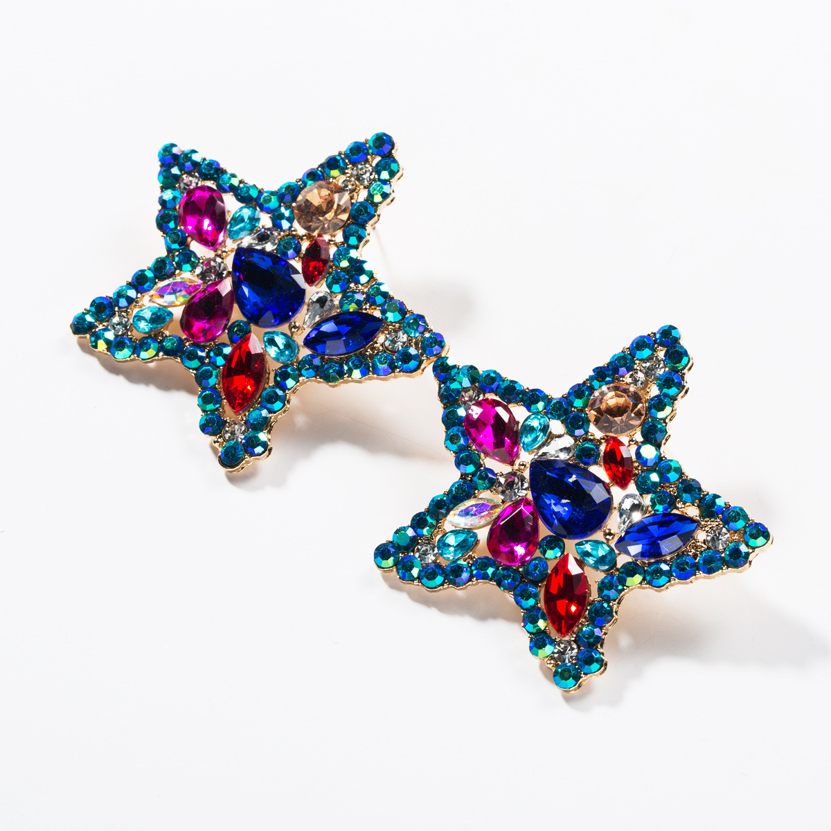 

Exaggerated Colored Diamond Acrylic Diamond Five-pointed Star Full Diamond Earrings Women's Fashion Super Flash Earrings Internet Red