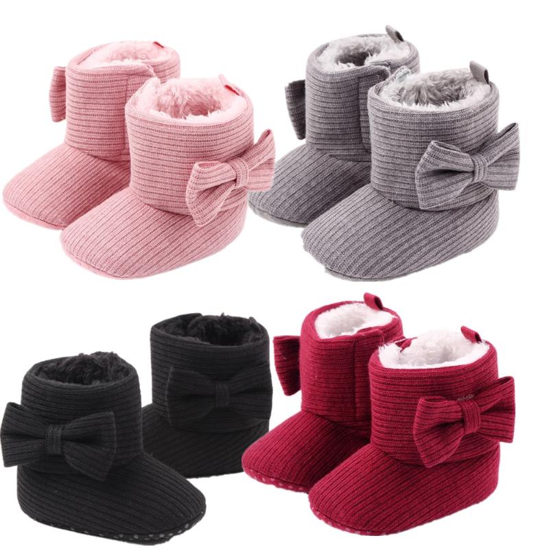 

2020 New Emmababy Baby Girls Boys Snow Boots Soft Sole Anti-Slip Crib Shoes Winter Warm Cozy Bowknot Booties