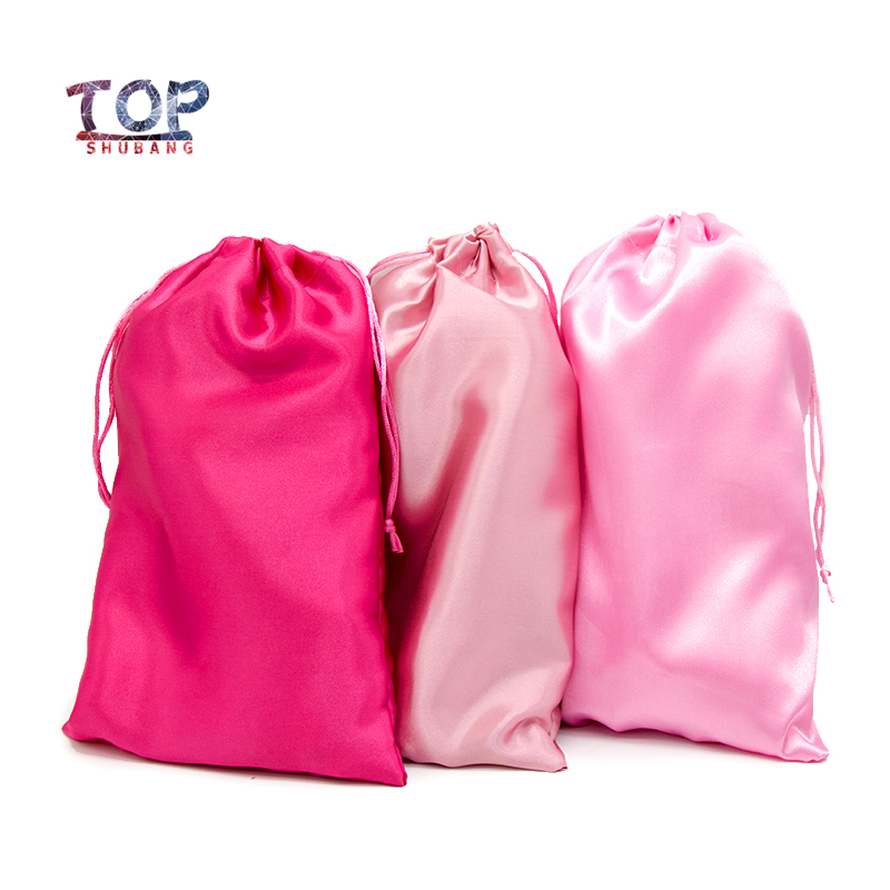 

New Blank Bags Pink /Red/Cameo Wig Silk Wrap Bag 18X30Cm Women Extension Packaging Bag Satin Silk Hair