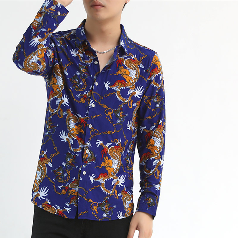 

2020 Autumn Spring High Quality Shirt Men Long Sleeves Big Size -4XL Print Casual Shirts For Man 6 Style Clothes Wholesale, C1