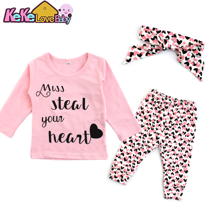 

Newborn Infant Baby Girl Clothes Set Letter Cotton Tops Pants Headband 3Pcs Fashion Valentines Day Outfit Toddler Girls Clothing, Pink
