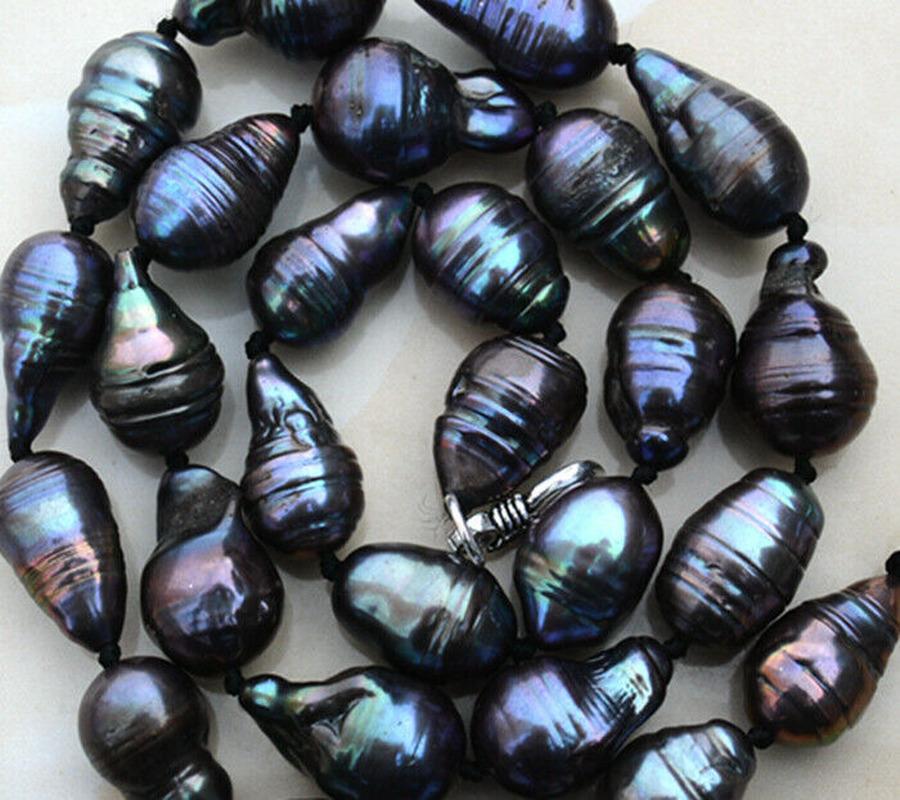 

Natural 10-15mm black baroque Black keshi reborn pearl necklace