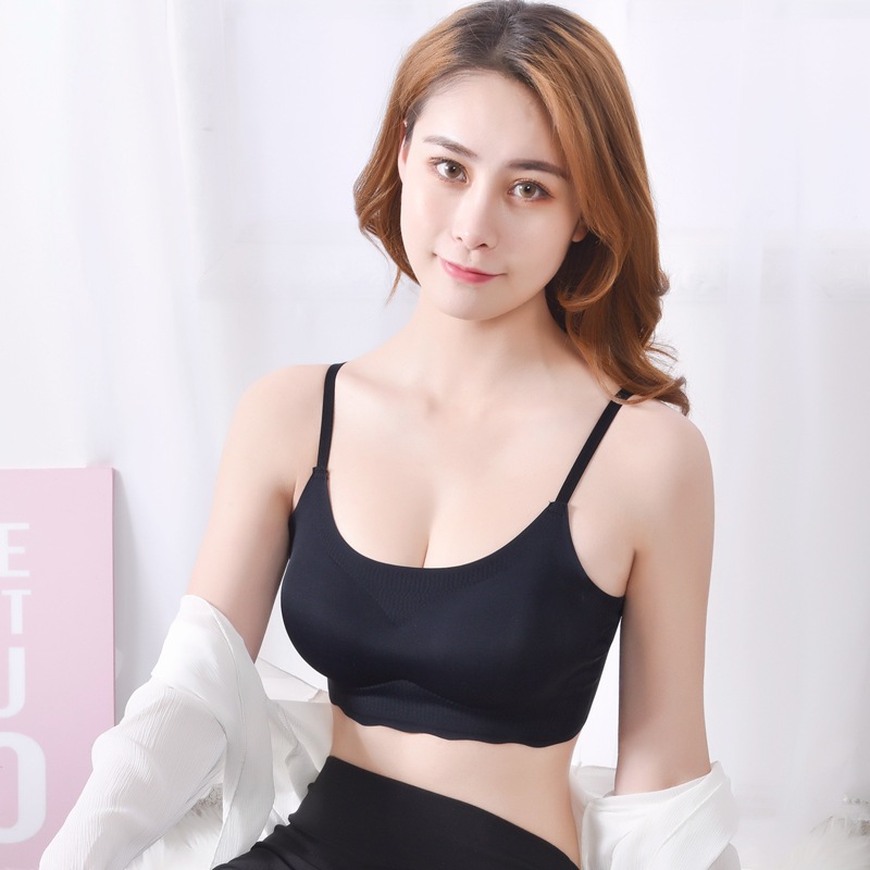 

Women Tank Crop Top Seamless Underwear Female Crop Tops Sexy Lingerie Intimates With Removable Padded Camisole Ice silk seamless, Black
