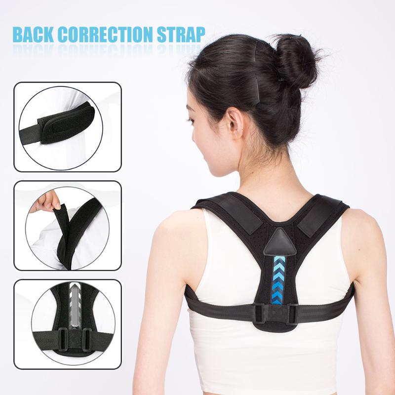 

Therapy Belt Yoga Adjustable Posture Corrector Unisex Shoulder Straightener Back Support Home Office Breathable Brace Neoprene, Black blue