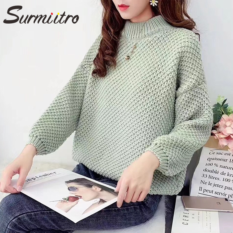 

SURMIITRO Coarse Knitted Warm Winter Sweater Women 2020 Lady Korean Style Long Sleeve Jumper Tricot Pullover Female Knitwear, Green