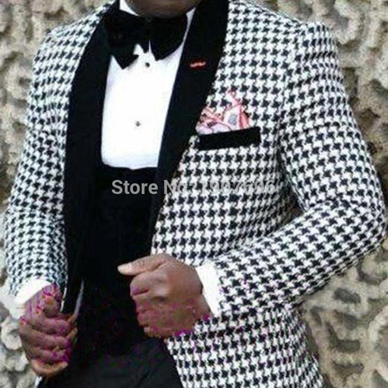 

3 Pieces Casual Mens Suits for Houndstooth Wedding Groom Tuxedo 2020 Male Clothes Set Jacket Pants Vest New Fashion, Same as image
