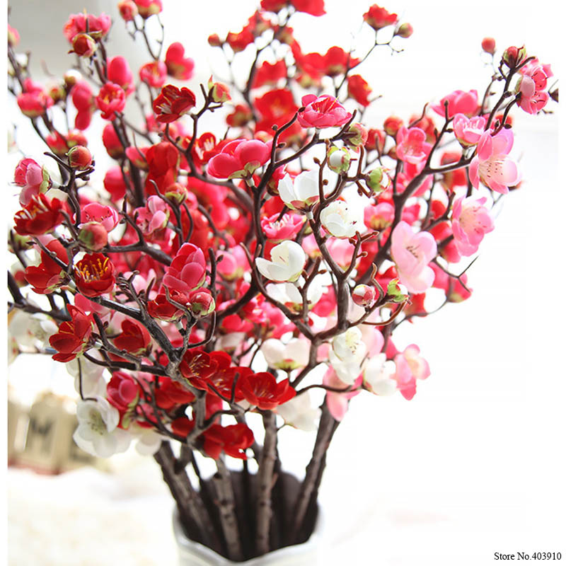 

Plum Cherry blossoms Artificial Silk flowers flores Sakura tree branches Home table living room Decor DIY Wedding Decoration, White 1pcs