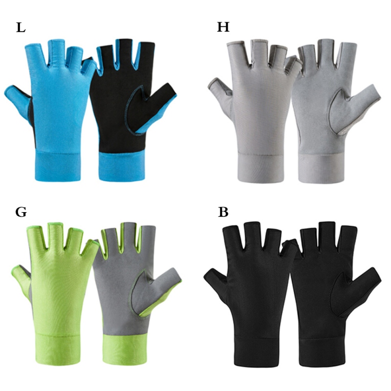 

Ice silk sun protection half finger gloves Show Two Fingers Fishing Bike Bicycle Wear-resistant Breathable Anti-skid Gloves, Hl