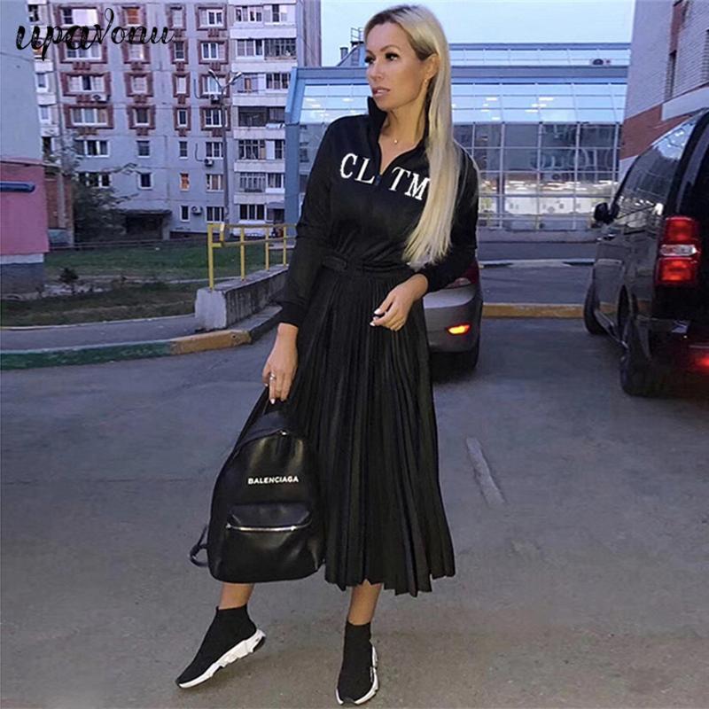 

2020 Women'S Autumn Christmas Pleated Black Office Elegant Long-Sleeved Collar Dress Gown Banquet Dress Vestidos