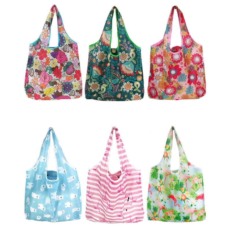 

Large Foldable Shopping Bag Polyester Printed Reusable ECO Friendly Shoulder Bag Folding Pouch Storage Bags WB2335