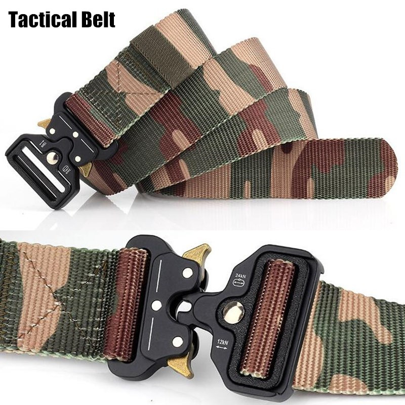 

10pcs Men CS Tactical Belts Nylon Waist Belt+Buckle Adjustable Heavy Duty Camo Training Waistband Hunting Accessories, Black