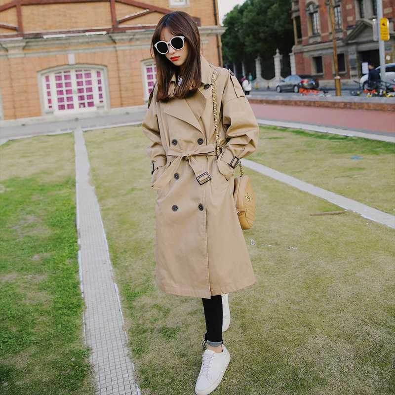 

Fashion England Style Women Duster Coat Khaki Trench Coat Long Double Breasted with Belt Spring Autumn Lady Outerwear for Female