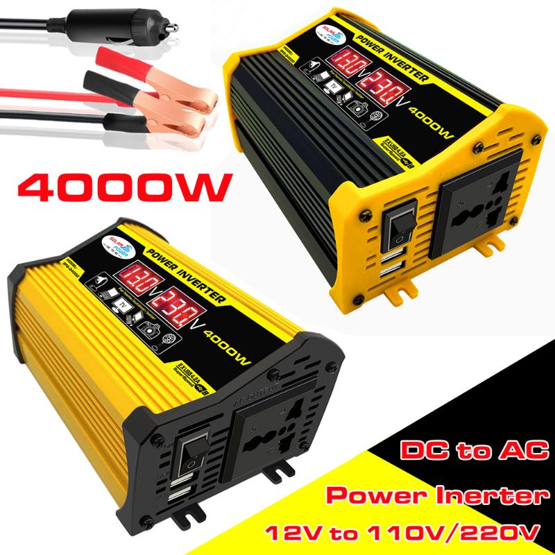 

4000W Car Power Inverter Solar Converter Adapter Dual USB LED Display 12V to 220V/110V Voltage Transformer Modified Sine Wave