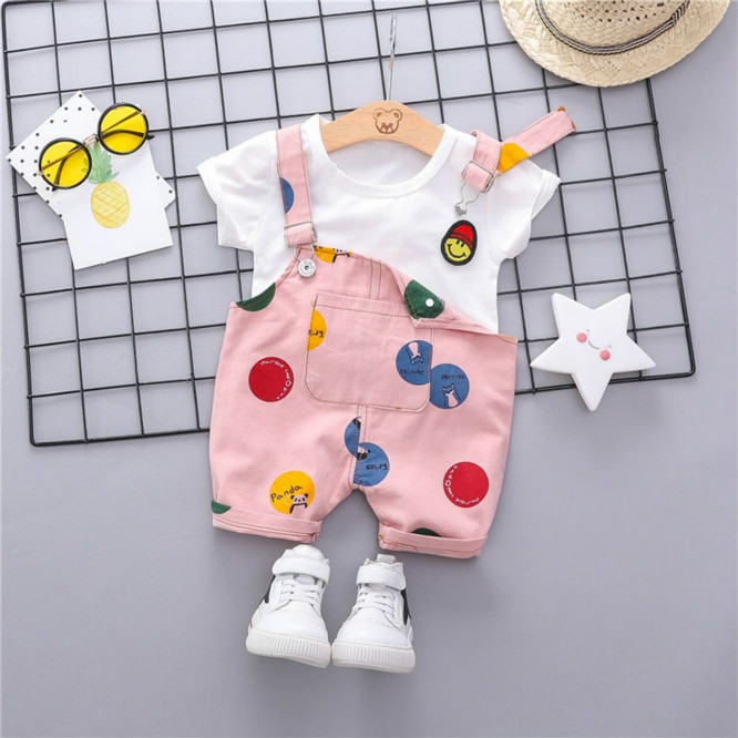 

Kids Designer Clothing Sets Boys Girls Fashion Tshirts + Overalls Two Pieces Set Children Casual Summer Printed Cute Clothing Suits 2020, Pink