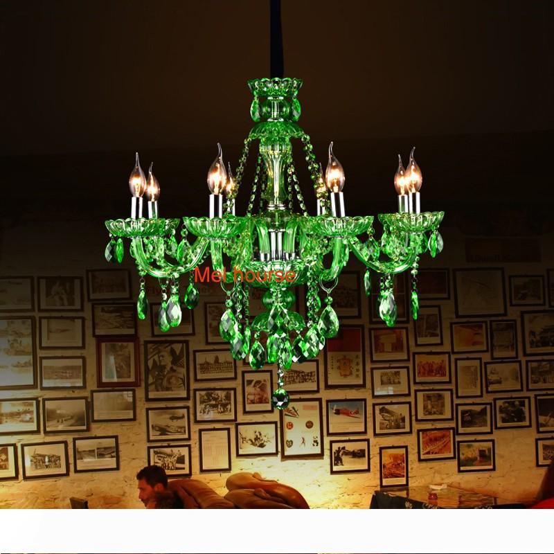 

modern living room bar crystal chandeliers European Green Crystal Chandelier Candle Lamp Room Ktv Hotel Restaurant Colored Glass Chandeliers