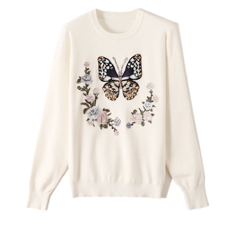 

Women sweater women pullover O neck pretty style sweaters Butterfly flower knitting tops wholesale, Black