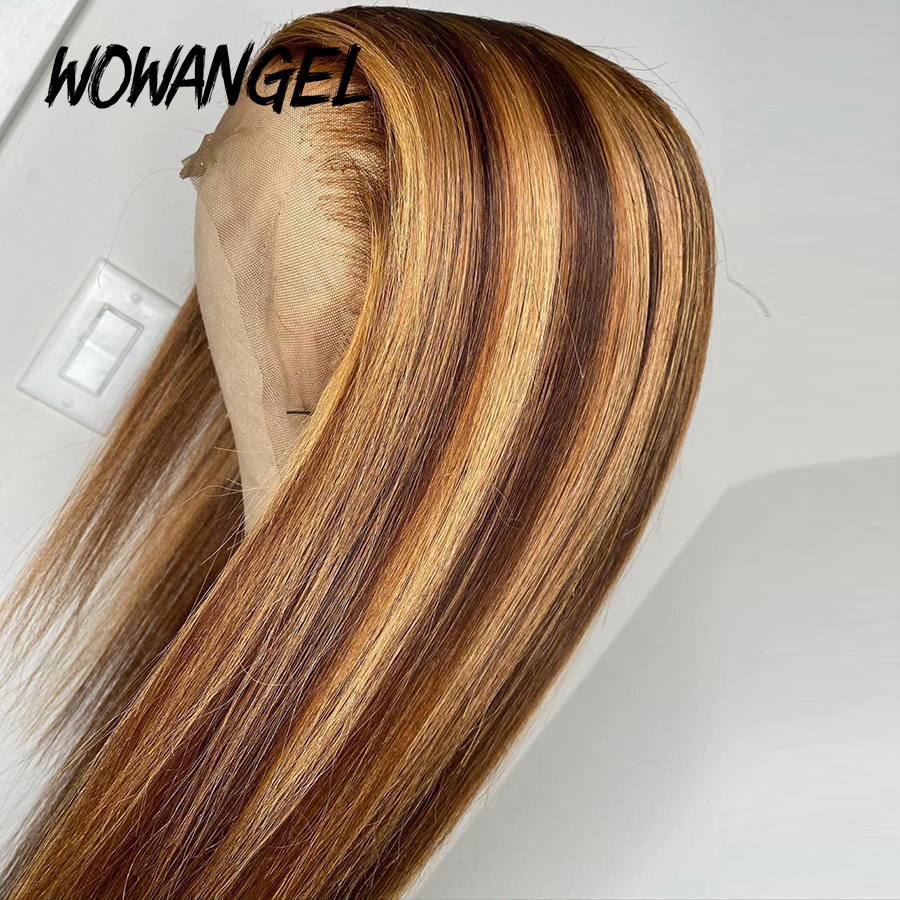 

Straight Honey Blond Ombre Highlight Lace Front Human Hair Wigs Remy Brazilian Invisible Pre Plucked, Ombre color
