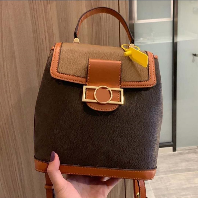 

Women's Backpack Travel Bag School Bag Handbag Purse Fashion Old Flower Twist Lock Designer Large Capacity Genuine Leather Backpack, Coffee