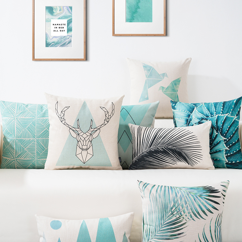 

Nordic Blue Geometric Cushion Cover Geometry Arrow Deer Pillow Cover Home Decorative Linen Pillow Case Sofa Chair Waist