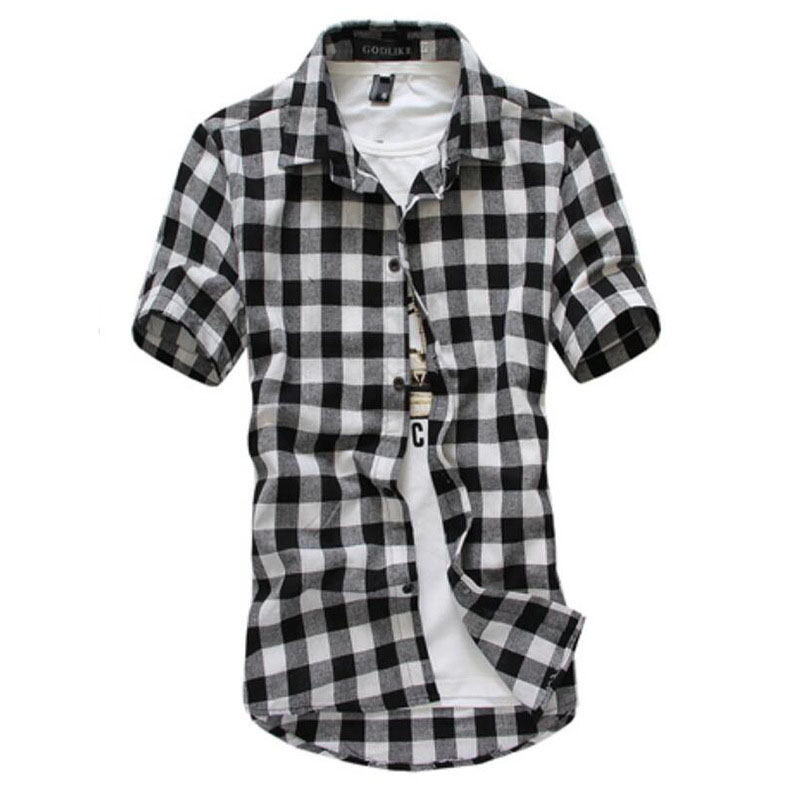 

2020 New Fashion Plaid Shirt Casual Men Short Sleeve High Collar Chemise Homme Vintage Shirt Men Clothing, Myd110-red