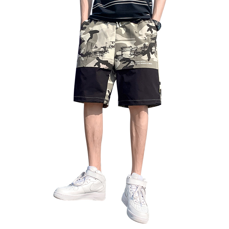 

Fashion 2020 Summer Cargo Shorts Men Casual Patchwork Shorts Male Loose Short Pants, Black