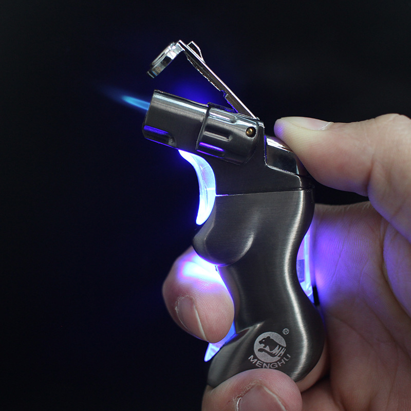 

Funny Spray Gun Lighter Jet Torch Turbo Lighter Cigar Pipe Lighter Butane LED Light Body Shape Cigarette 1300 C Fire Windproof