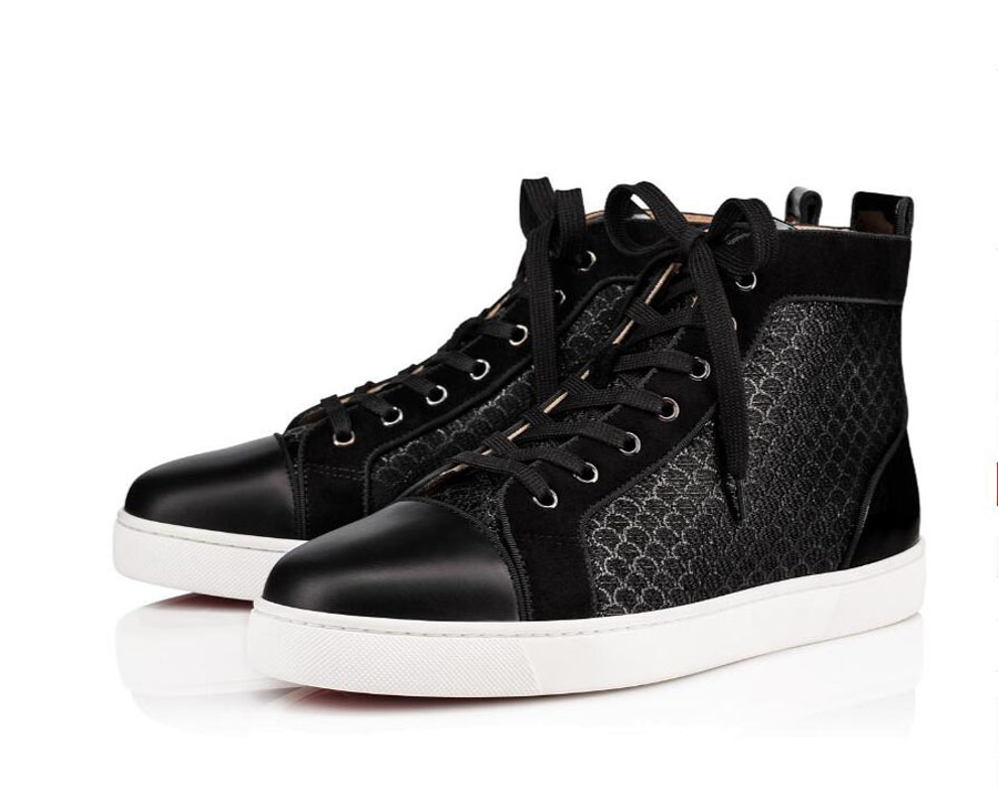 

Fashion Men's Spikes Flats shoes Red Bottom Shoes For Women Mens Party Lovers Genuine Leather Sneakers Black shiny Leathers with Box