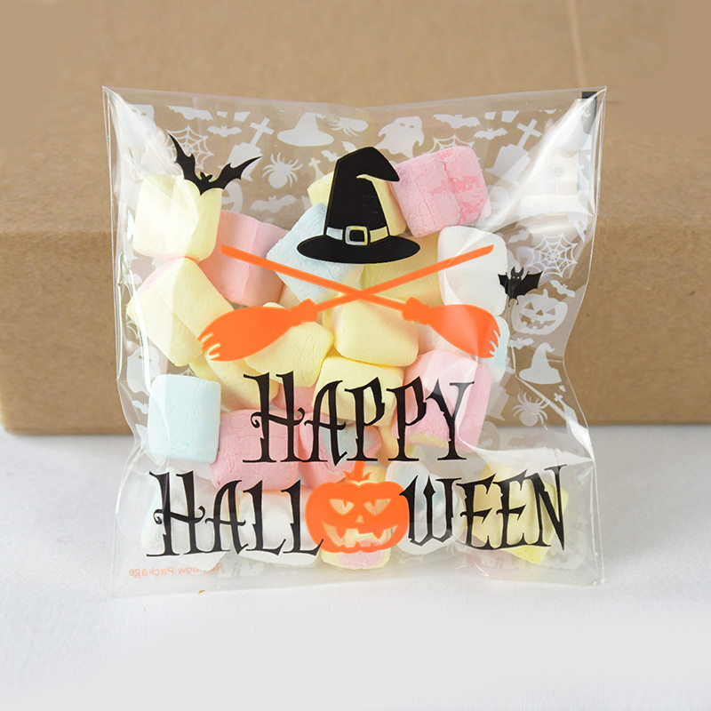 

10*10cm Happy Halloween Gift Bags Cookie Candy Bag Plastic Packaging Bags for Biscuits Snack Halloween Party Decor Supplies