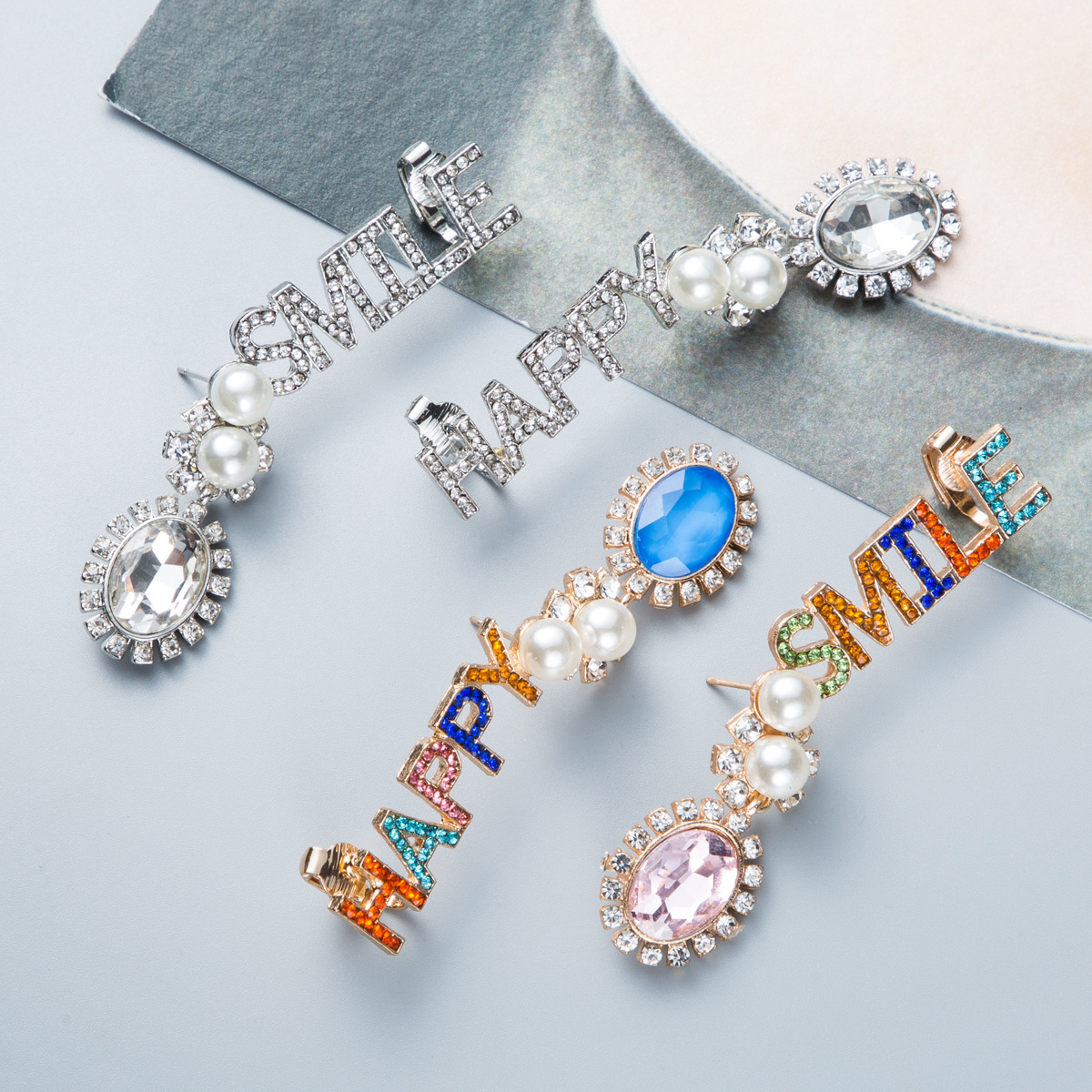 

Exaggerated letter Diamond acrylic earrings women HAPPY SMILE fashion earrings ins Wind earrings