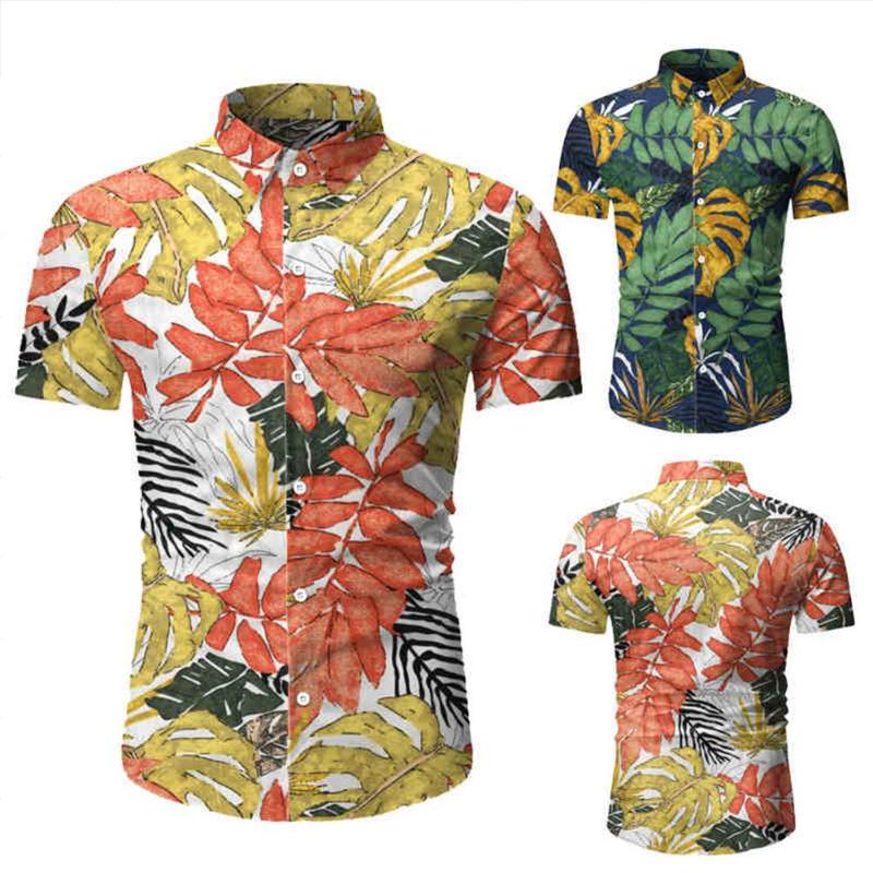 

ZACOO Men 3D Printing Shirt Summer Short Sleeve Lapel Hawaiian Beach Shirt, Green
