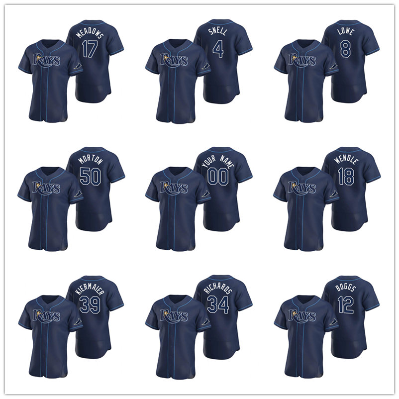 

Rays MEN WOMEN YOUTH 34 Trevor Richards 8 Brandon Lowe Navy Authentic 2020 Alternate baseball Jersey, Black