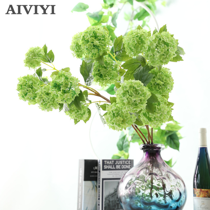 

Foreign trade excellent products 1Bunch 3 heads snowball hydrangea bouquet artificial flowers DIY wedding home decoration, Green