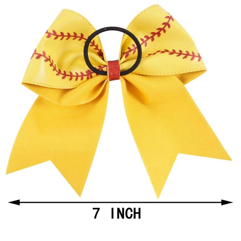 

7 Leather Baseball Cheer Bow for Girl Kid Handmade Glitter Softball Cheerleading Hair Bow With Ponytail Holder Hair Accessories348d, White