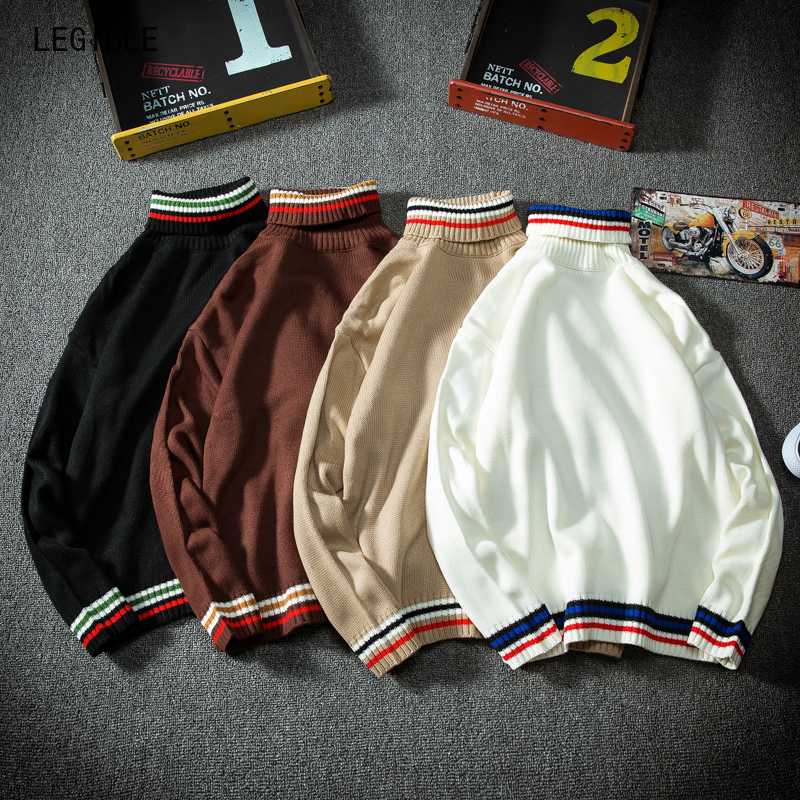 

Warm Turtleneck Sweater Men Women Fashion Solid Knitted Sweaters 2020 Casual Double Collar Loose Pullover Jumper, Black
