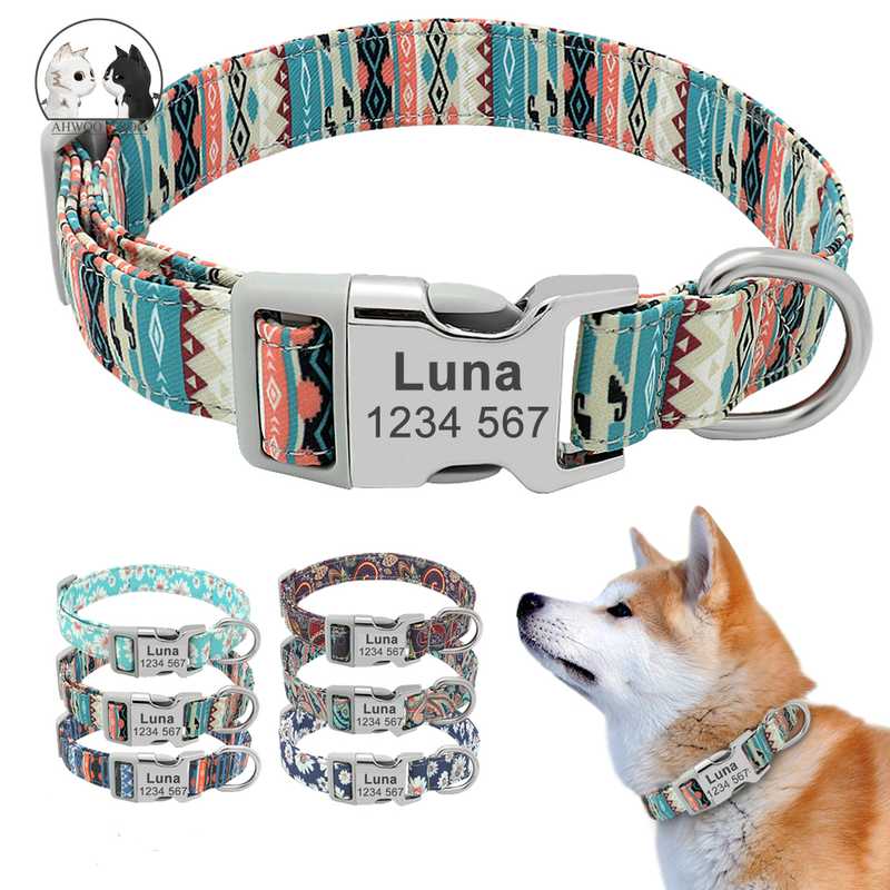 

Dog Collar Personalized Pets Tag Collar Puppy Cat Nameplate ID Collars Adjustable for Medium Large Dogs Necklace Free Engraved